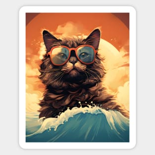 1980's Surf Cat - Retro Vintage Beach Vibes Sticker